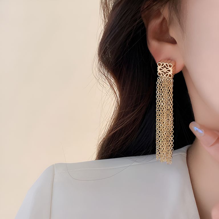 Art Deco Tassel Earrings in Gold Tone