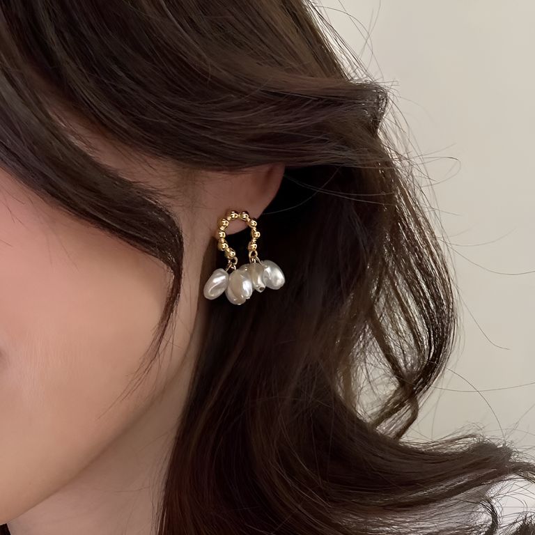 Baroque Pearl Tassel Earrings in Gold Tone