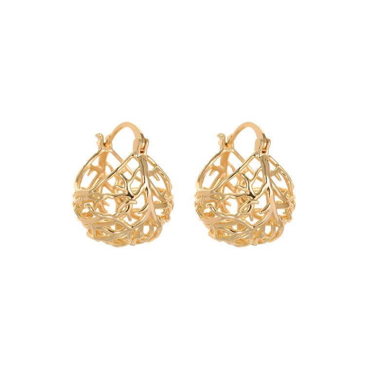 Bird Nest Hoop Earrings in Gold Tone