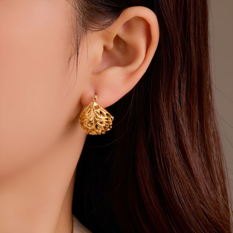 Bird Nest Hoop Earrings in Gold Tone