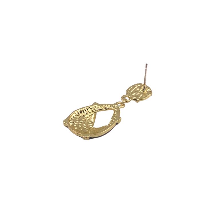 Black Enamel Drop Earrings in Gold Tone