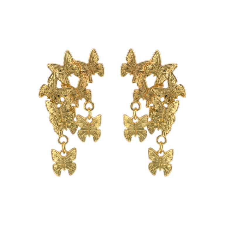 Butterfly Garden Drop Earrings in Gold Tone