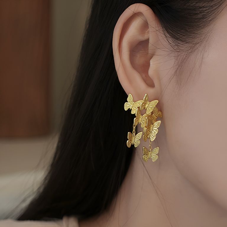 Butterfly Garden Drop Earrings in Gold Tone