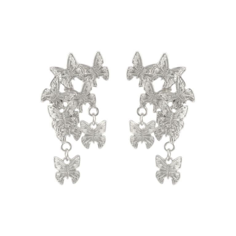 Butterfly Garden Drop Earrings in Silver Tone