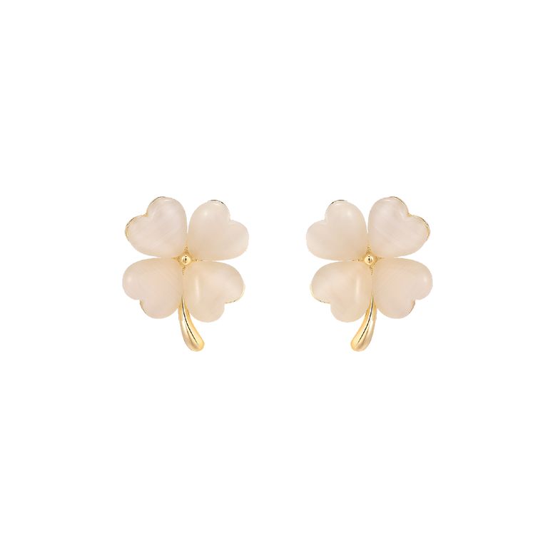 Cat Eye Clover Stud Earrings in Gold Tone