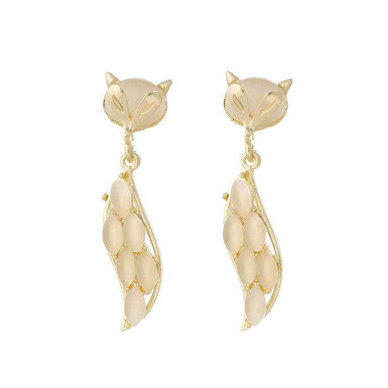Cat Eye Fox Drop Earrings in Gold Tone