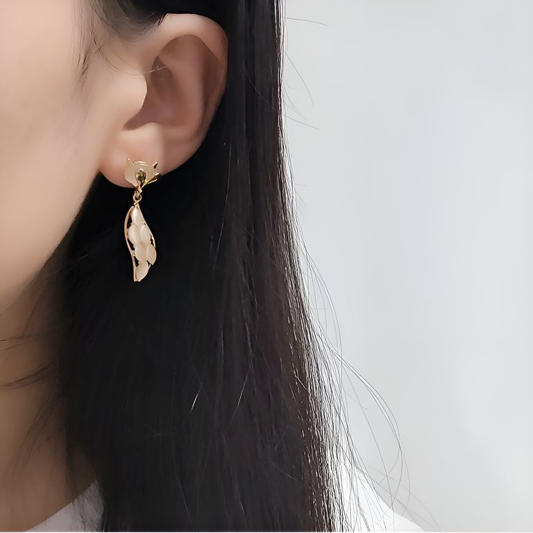 Cat Eye Fox Drop Earrings in Gold Tone