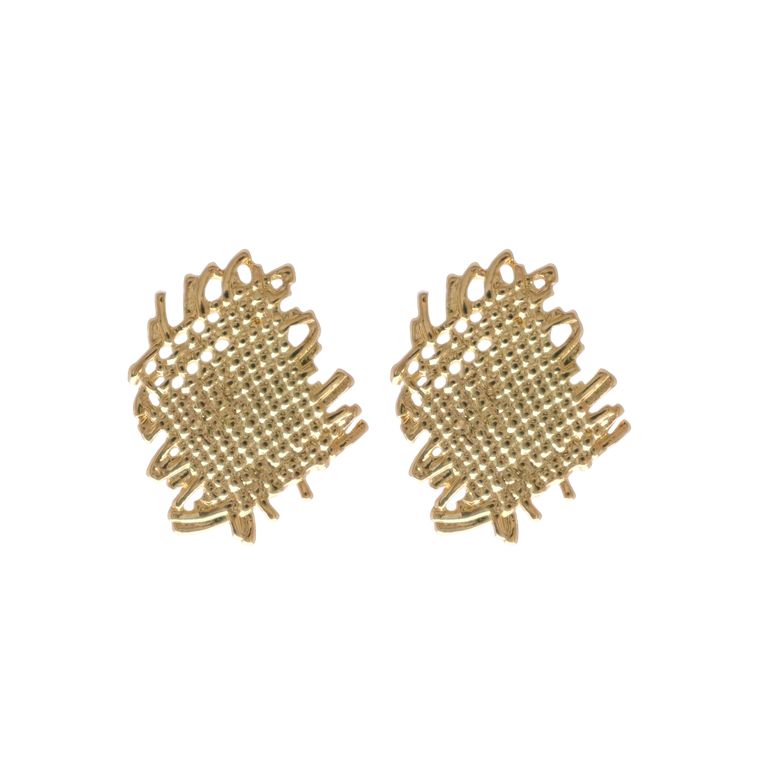 Chic Woven Stud Earrings in Gold Tone