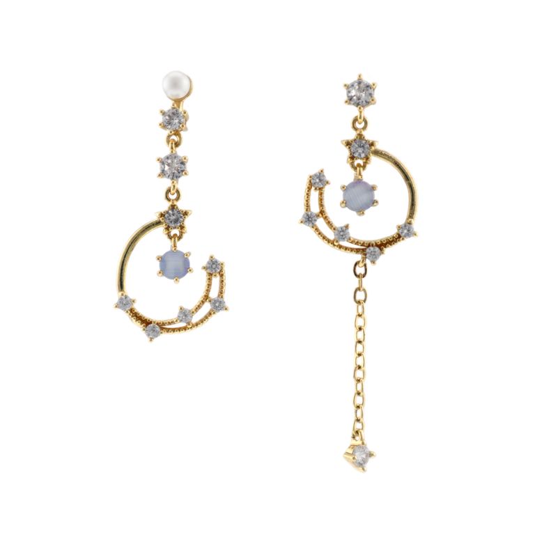 Crescent Moon Dangle Earrings in Gold Tone