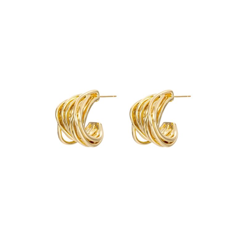 Crossover Huggie Earrings in Gold Tone