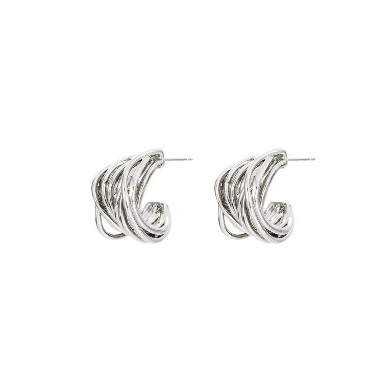 Crossover Huggie Earrings in Silver Tone
