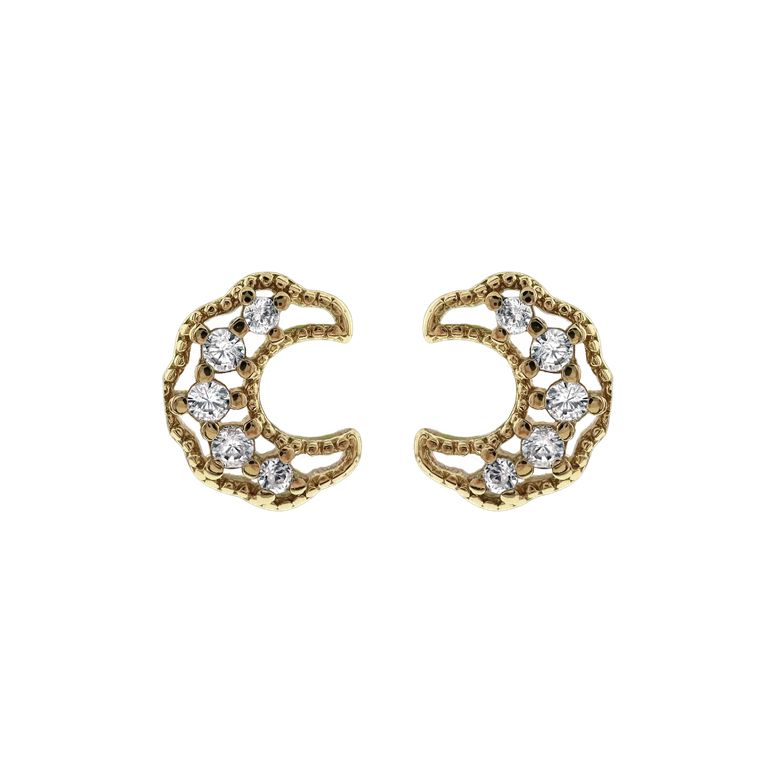 Crytal Crescent Moon Stud Earrings in Gold Tone