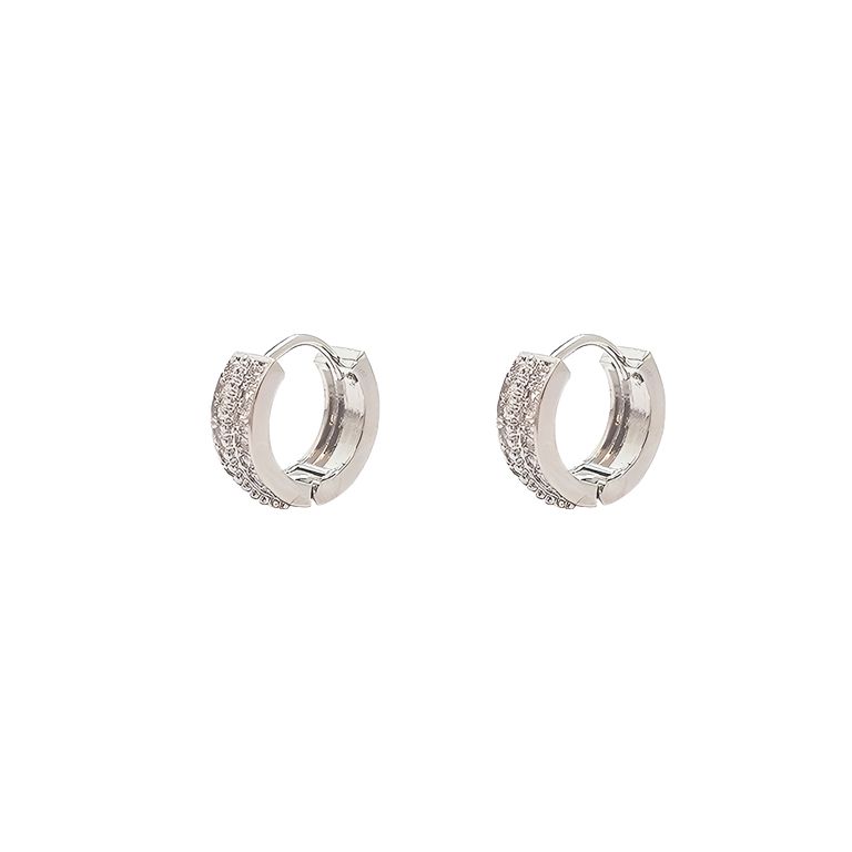 Crystal Pavé Huggie Earrings in Silver Tone
