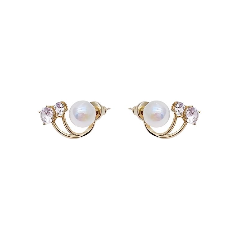 Crystal Pearl Ear Jacket in Gold Tone