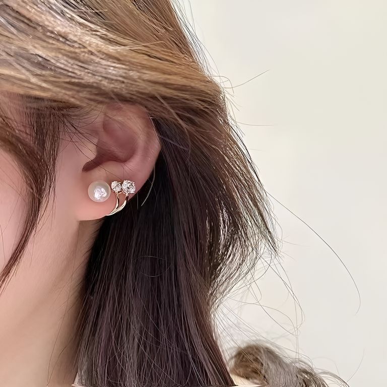 Crystal Pearl Ear Jacket in Gold Tone