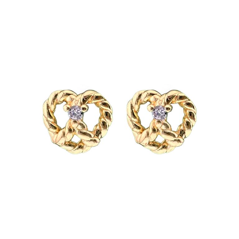 Crystal Pretzel Stud Earrings in Gold Tone