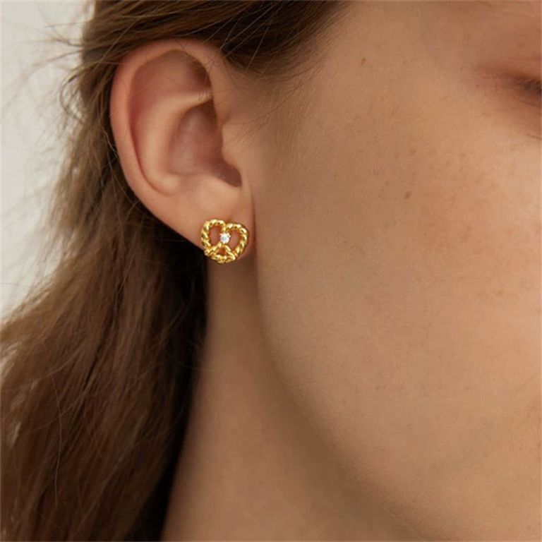 Crystal Pretzel Stud Earrings in Gold Tone