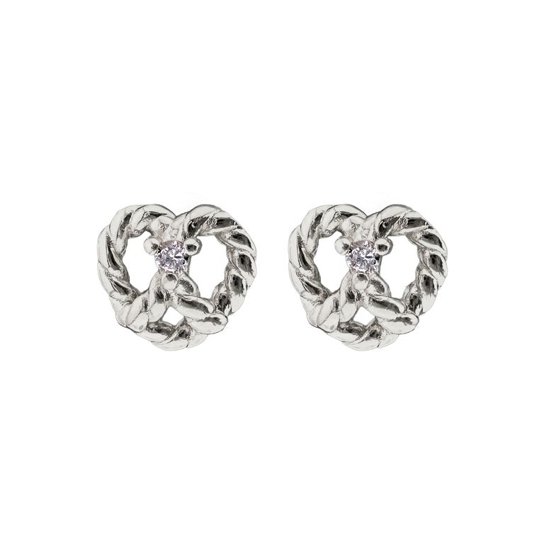 Crystal Pretzel Stud Earrings in Silver Tone
