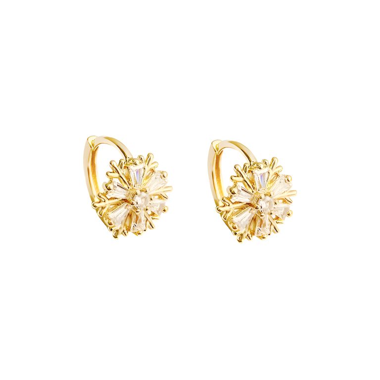 Crystal Snowflake Huggie Earrings in Gold Tone