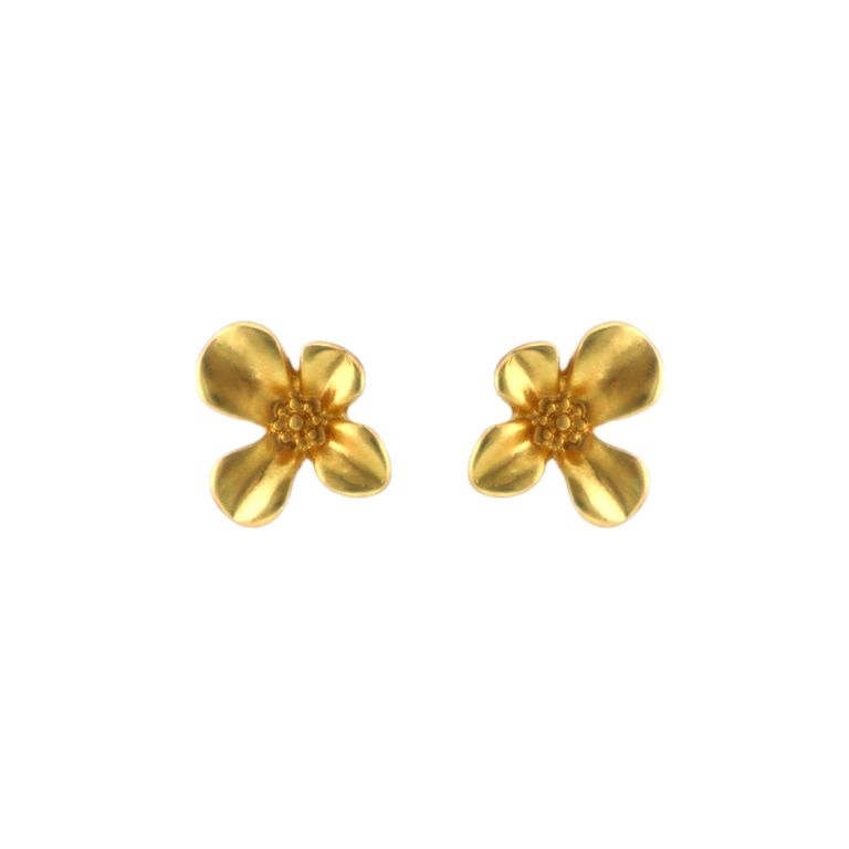 Dainty Blossom Stud Earrings in Gold Tone