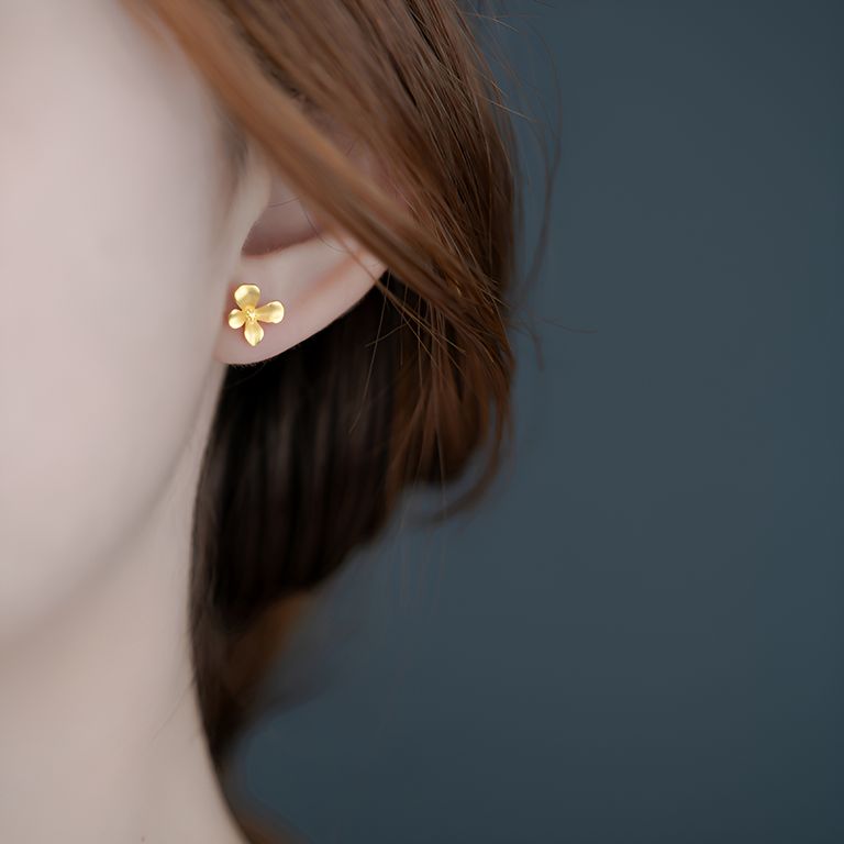 Dainty Blossom Stud Earrings in Gold Tone