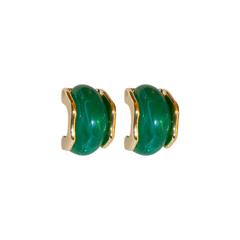 Emerald Green Murano Stud Earrings in Gold Tone