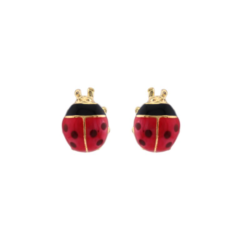 Enamel Ladybug Stud Earrings in Gold Tone