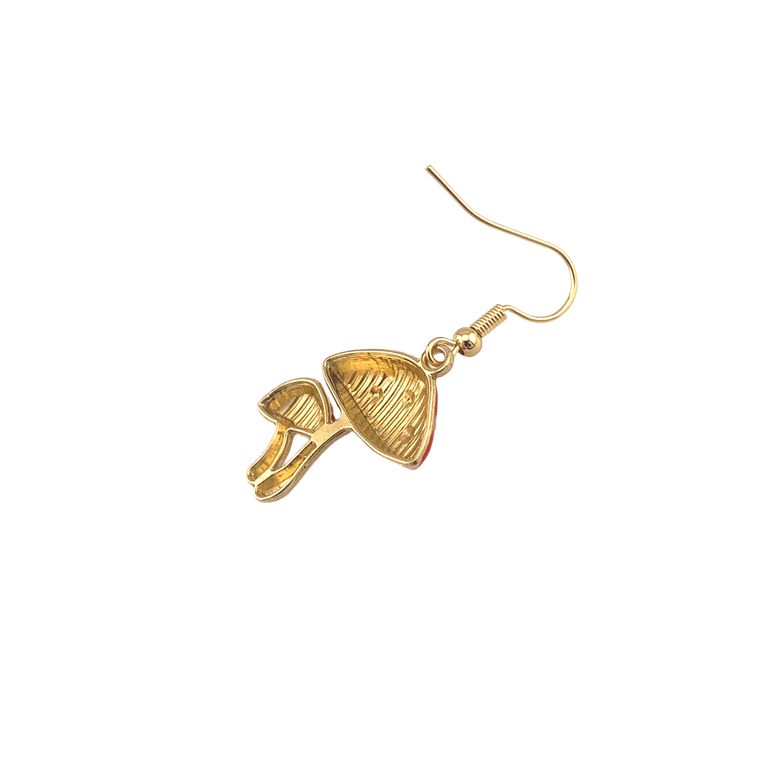 Enamel Mushroom Pendant Earrings in Gold Tone