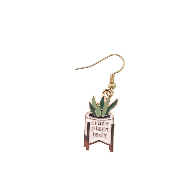 Enamel Plant Drop Earrings in Gold Tone