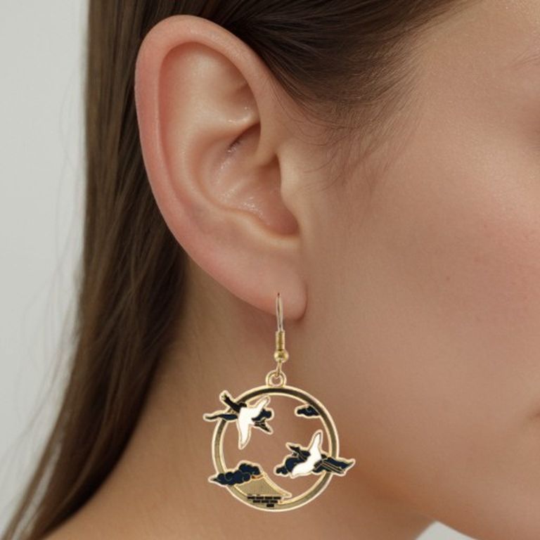 Enamel Swallow Pendant Earrings in Gold Tone