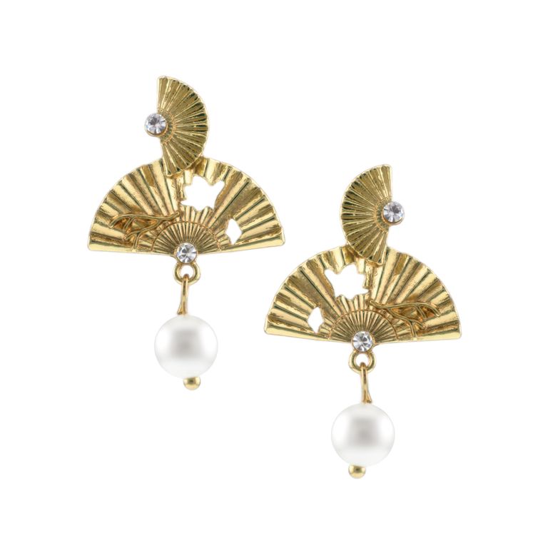Enchanting Fan Drop Earrings in Gold Tone