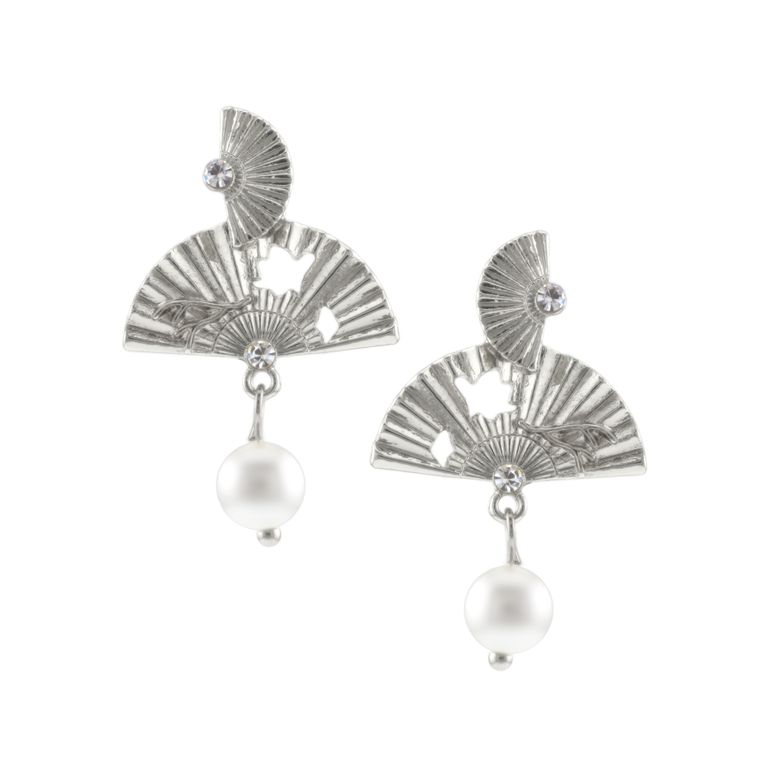 Enchanting Fan Drop Earrings in Silver Tone