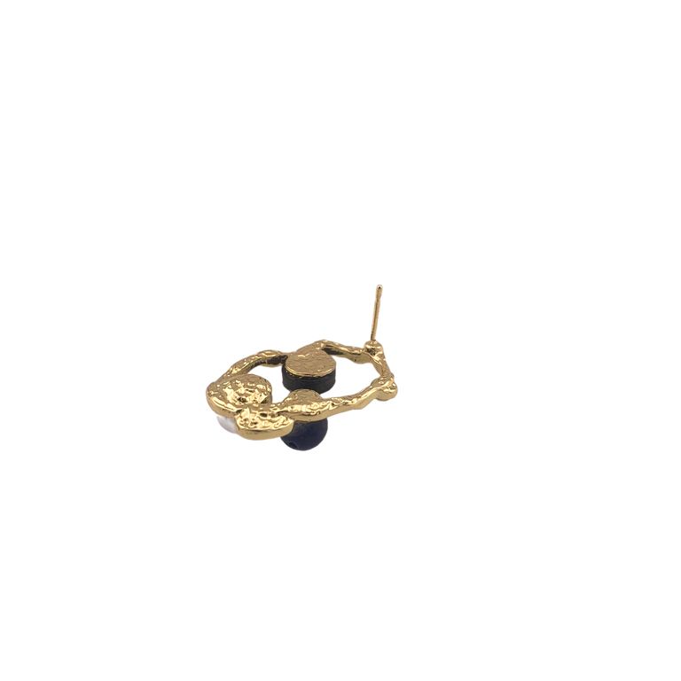 Mother of Pearl Statement Stud Earrings in Gold Tone