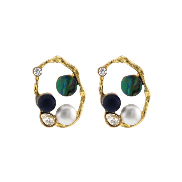 Mother of Pearl Statement Stud Earrings in Gold Tone