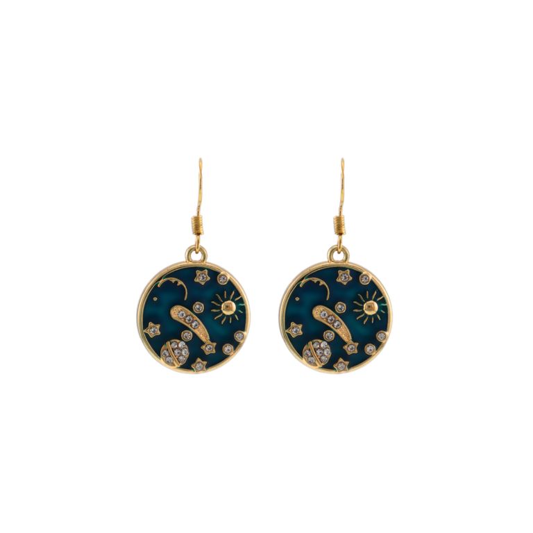 Lacquer Astro Pendant Earrings in Gold Tone