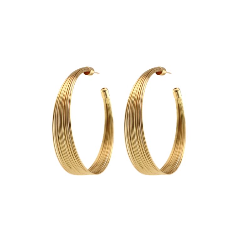 Large Multi Wire Hoop Earrings in Gold Tone