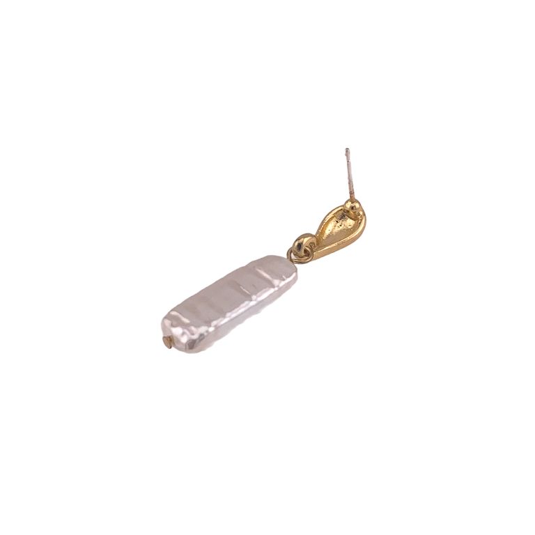 Long Pearl Pendant Earrings in Gold Tone