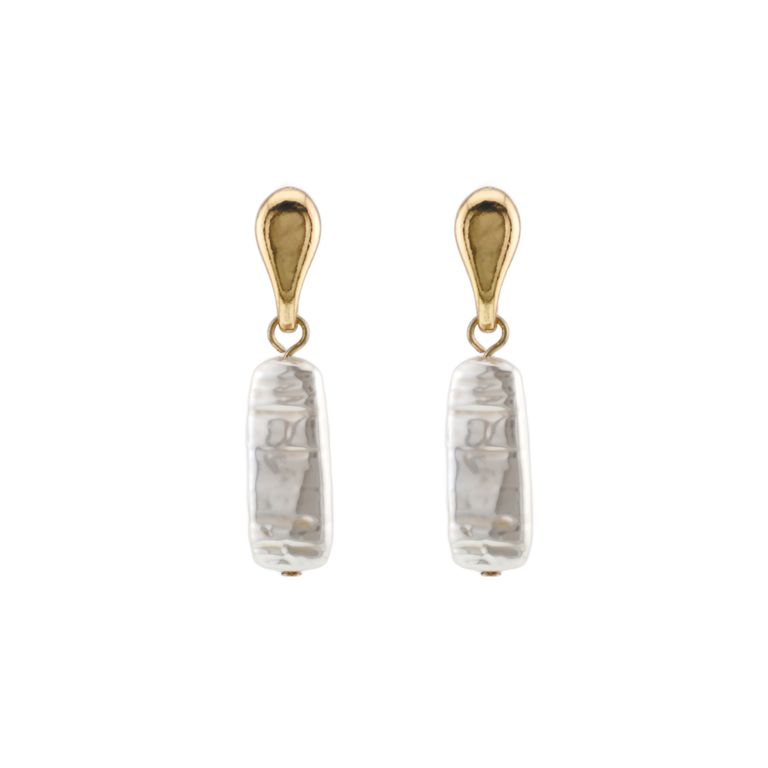 Long Pearl Pendant Earrings in Gold Tone