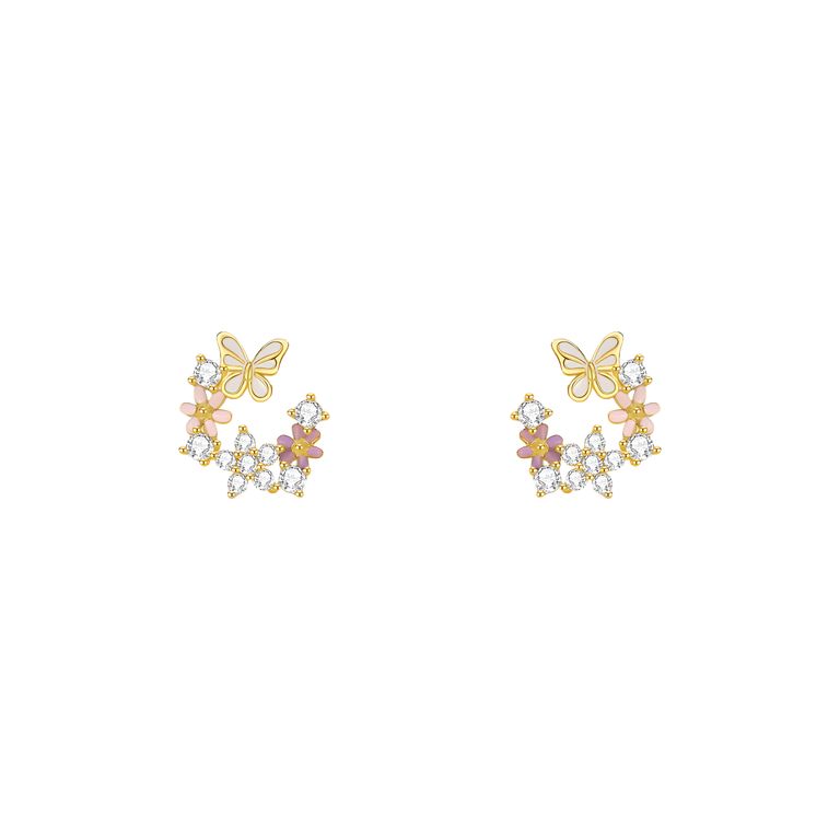 Mini Crystal Garden Stud Earrings in Gold Tone