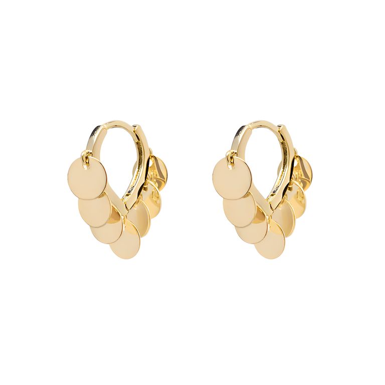 Mini Disc Tassel Hoop Earrings in Gold Tone