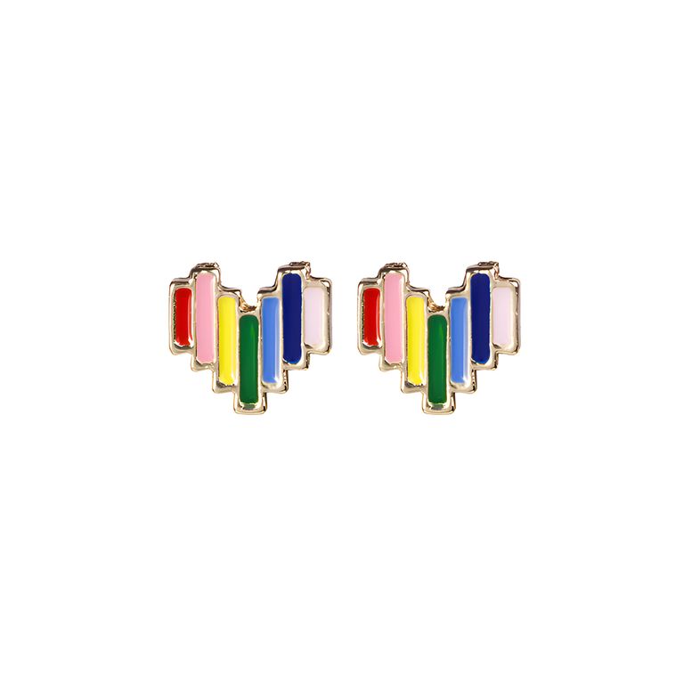 Mini Enamel Pride Heart Stud Earrings in Gold Tone