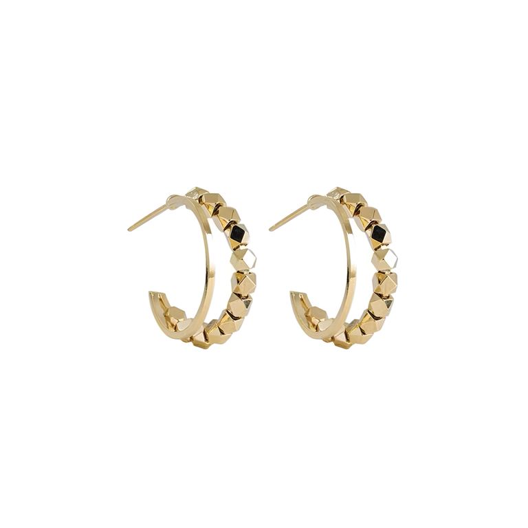 Mini Geometric Beads Hoop Earrings in Gold Tone