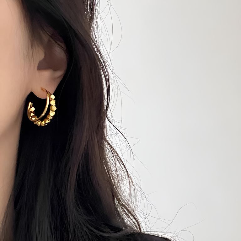 Mini Geometric Beads Hoop Earrings in Gold Tone