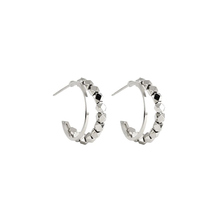 Mini Geometric Beads Hoop Earrings in Silver Tone