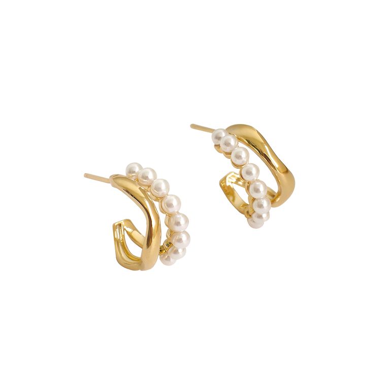 Mini Pearl Hoop Earrings in Gold Tone