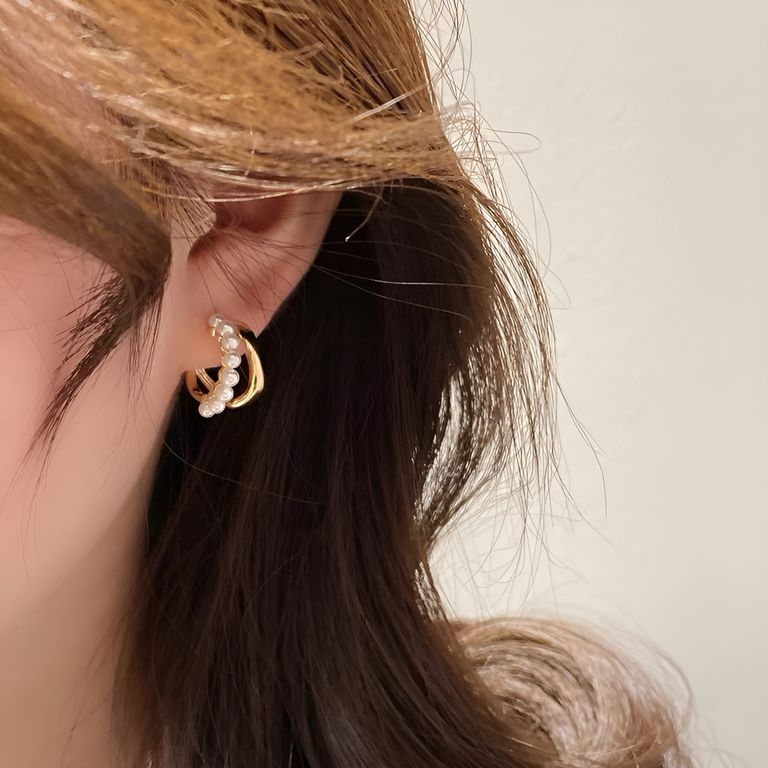 Mini Pearl Hoop Earrings in Gold Tone