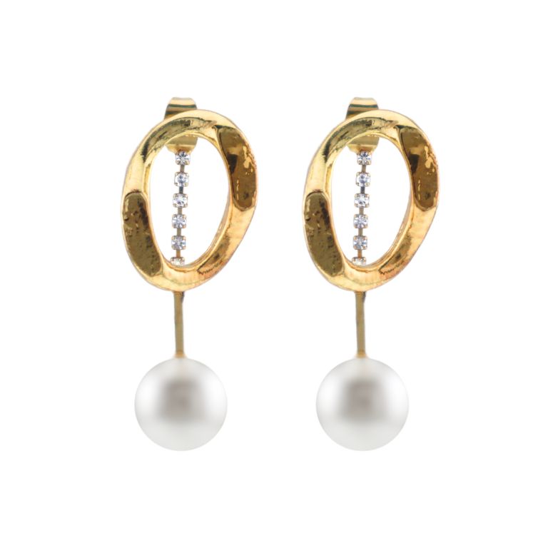 Minimalistic Pearl Drop Jacket Earrings in Gold Tone