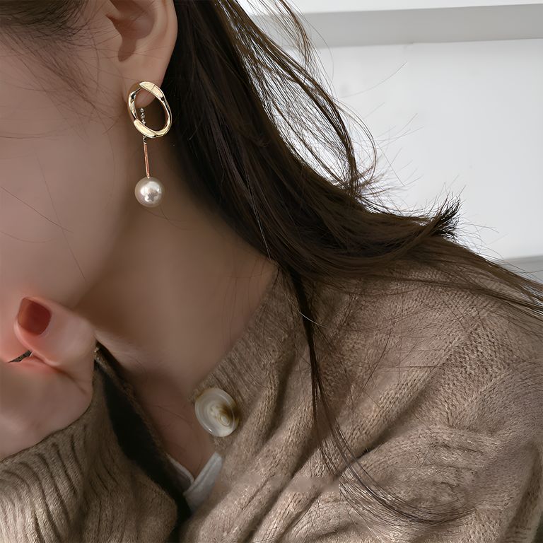 Minimalistic Pearl Drop Jacket Earrings in Gold Tone
