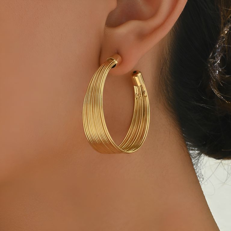 Multi Wire Hoop Earrings in Gold Tone