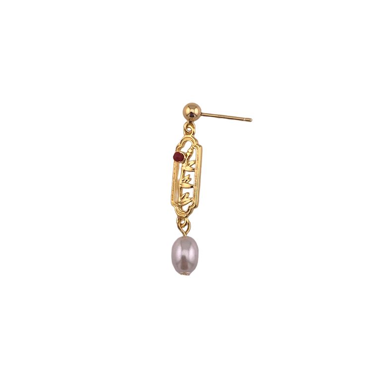 Oriental Bamboo Drop Earrings in Gold Tone